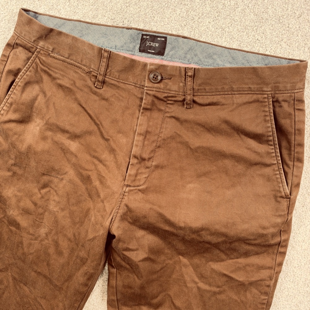 J.Crew Chino Pants Mens 32x32 Brown Slim Straight Cotton Blend Trousers
